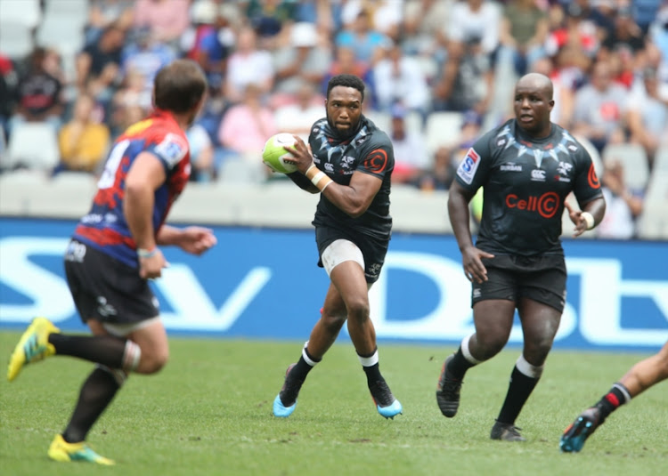 Lukhanyo Am of the Sharks during the Super Rugby, #SuperHeroSunday match between Emirates Lions and Cell C Sharks at Cape Town Stadium on February 03, 2019 in Cape Town, South Africa.