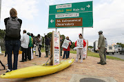 Protesters outside the Black River park development by Amazon.

