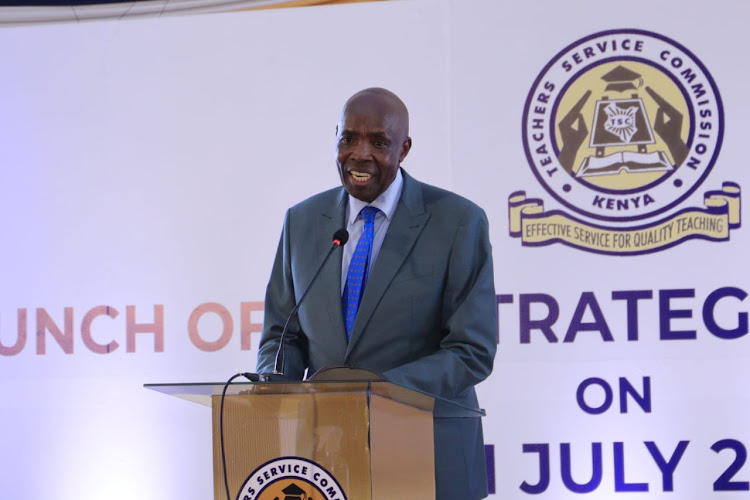 Education Cabinet Secretary Ezekiel Machogu during the launch of the Teachers Service commission strategic plan 2023-2027 event at Kenya School of Government on July 6, 2023