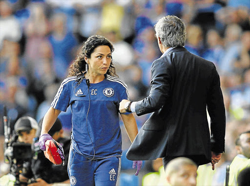 Chelsea's doctor Eva Carneiro in an argument with Chelsea coach Jose Mourinho during the recent match against Swansea City.