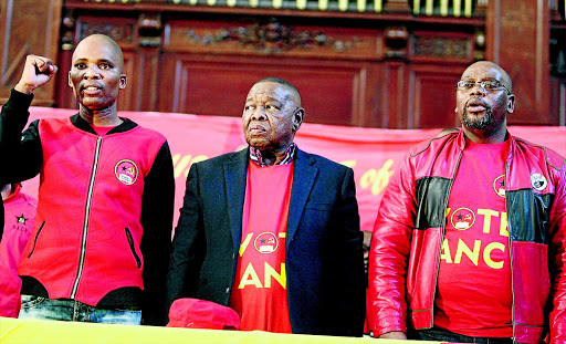 Young Communist League general secretary Mluleki Dlelanga says the league prefers Deputy President Cyril Ramaphosa as the next president of the ANC. Dlelanga is seen here with SACP leader general secretay Blade Nzimande and Cosatu president Sidumo Dlamini. PHOTO: ANTONIO MUCHAVE