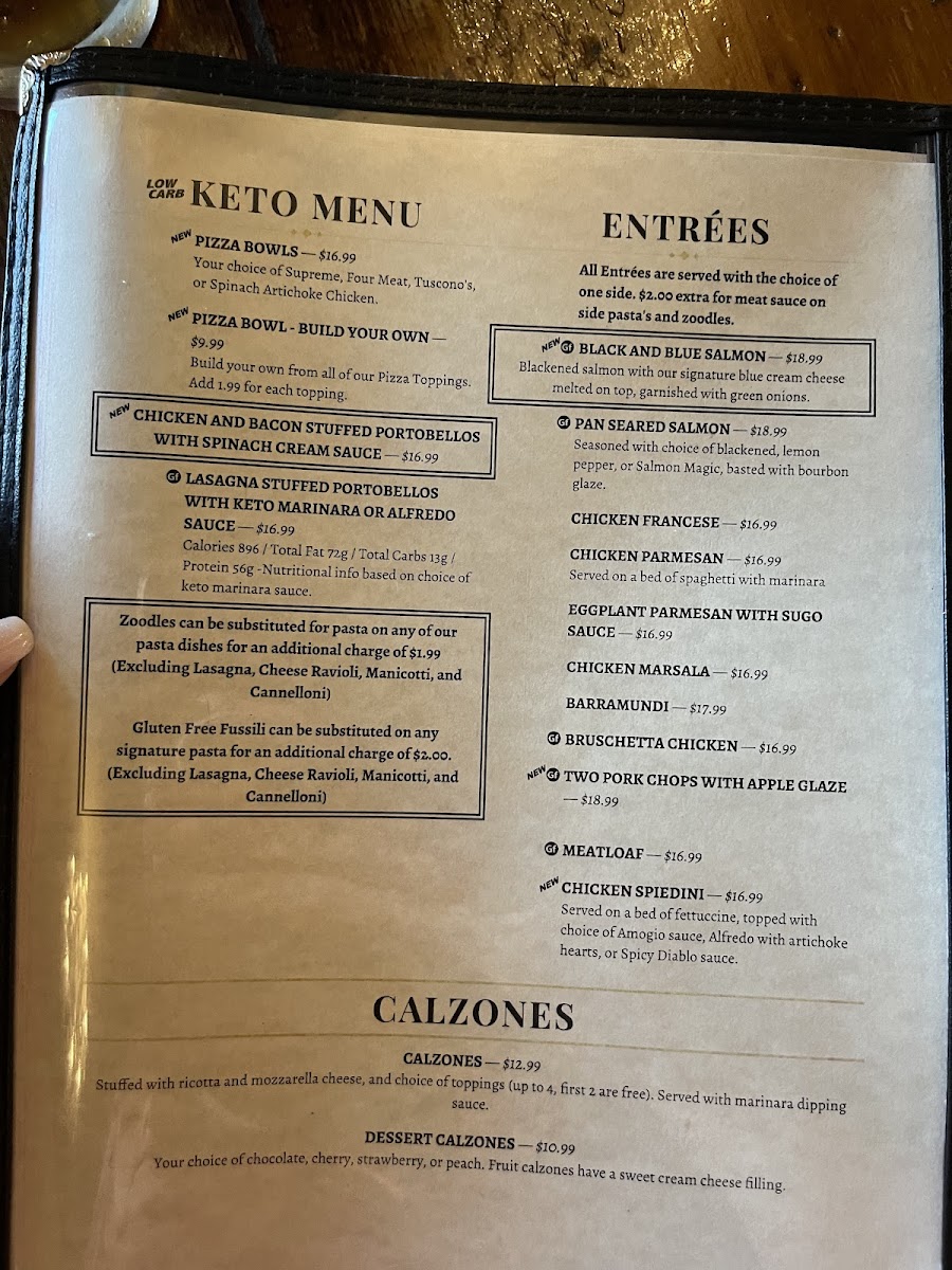 Tusconos gluten-free menu