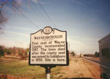 First seat of Wayne County, incorporated 1787. The town died after the county seat was moved to Goldsboro in 1850. Site is here.Plaque via North Carolina Highway Historical Marker Program, and is...
