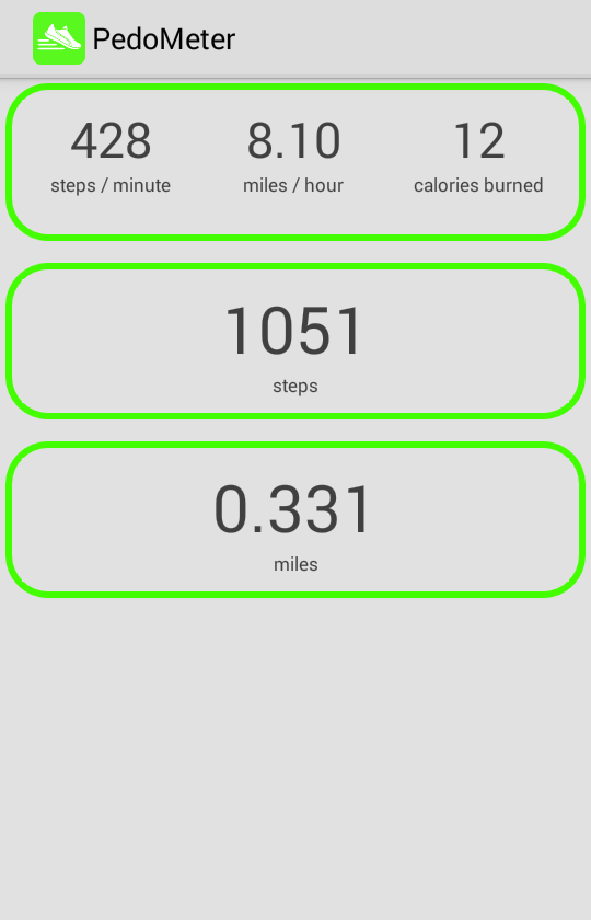 Android application pedometer step count calories screenshort