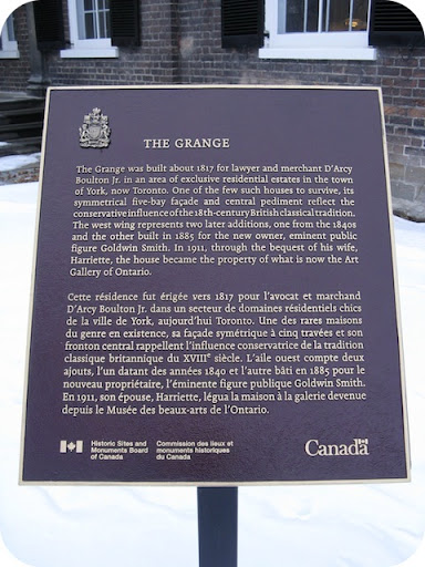 The Grange was built about 1817 for lawyer and merchant D'Arcy Boulton Jr. in an area of exclusive residential estates in the town of York, now Toronto. One of the few such houses to survive, its...