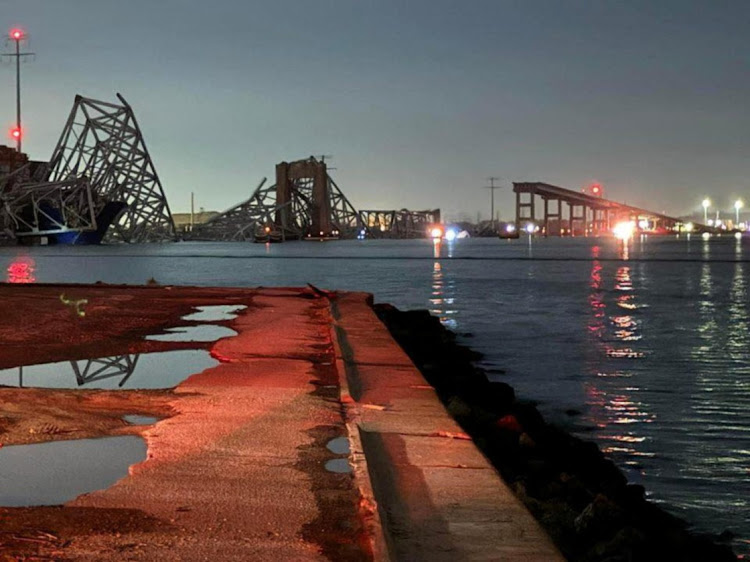 A view of the Francis Scott Key Bridge after it collapsed, in Baltimore, Maryland in this picture released on March 26 2024. Picture: Harford County MD Fire & EMS/Handout via REUTERS