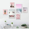 Bộ khung 06 tranh phong cảnh tông màu hồng pastel treo tường, trang trí phòng khách, phòng ngủ - Tặng set đinh treo tranh chuyên dụng và khung bo ngoài màu trắng