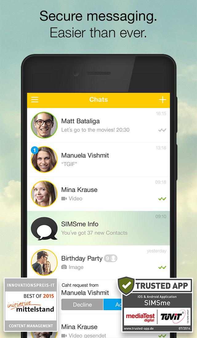 Android application SIMSme – Your secure messenger screenshort