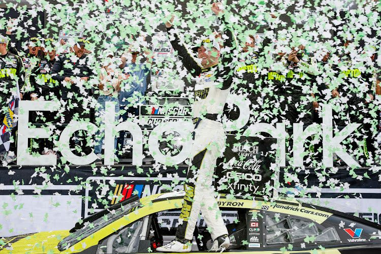 William Byron celebrates in victory lane after winning the NASCAR Cup Series EchoPark Automotive Grand Prix at Circuit of The Americas on March 24 2024 in Austin, Texas.