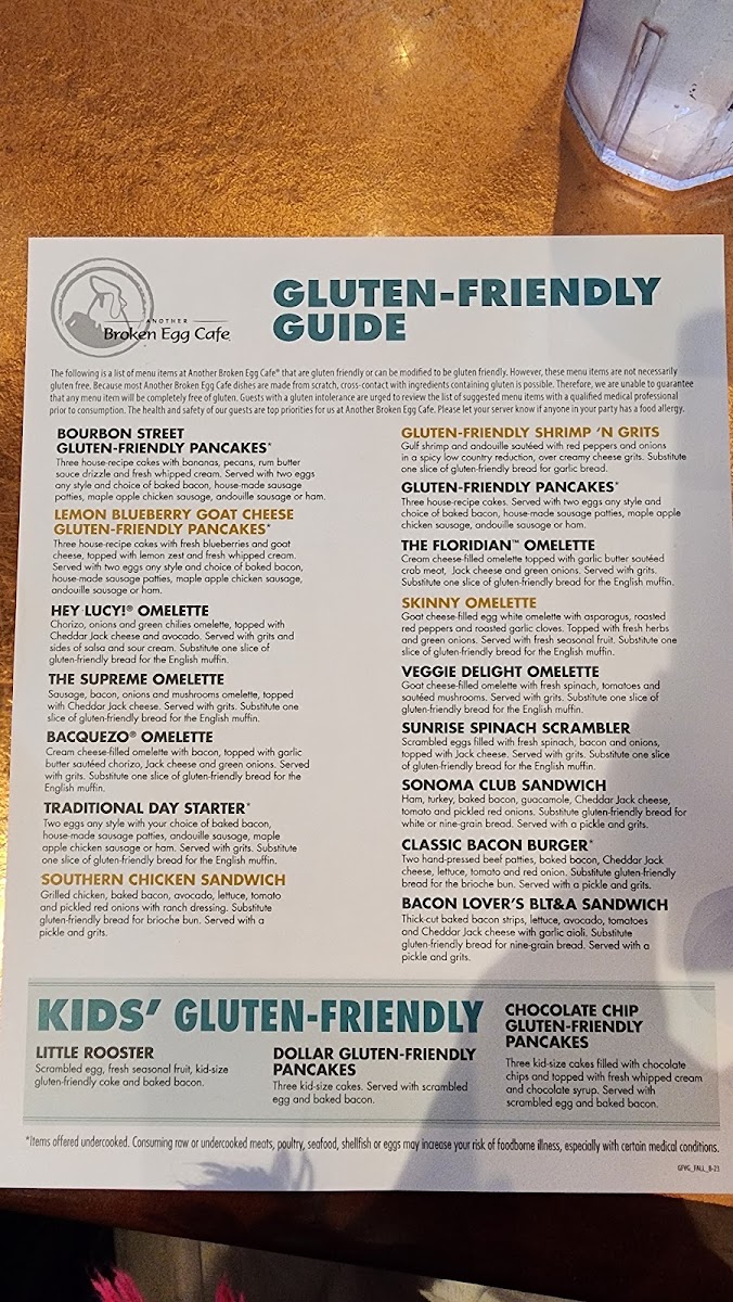 Another Broken Egg Cafe gluten-free menu