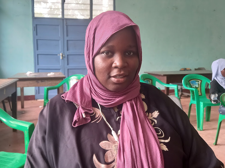 Executive Director of the Msambweni Queens Self-Help Group Biasha Jasho speaks in an interview at Msambweni Social Hall in Kwale county on Friday, April 12, 2024.
