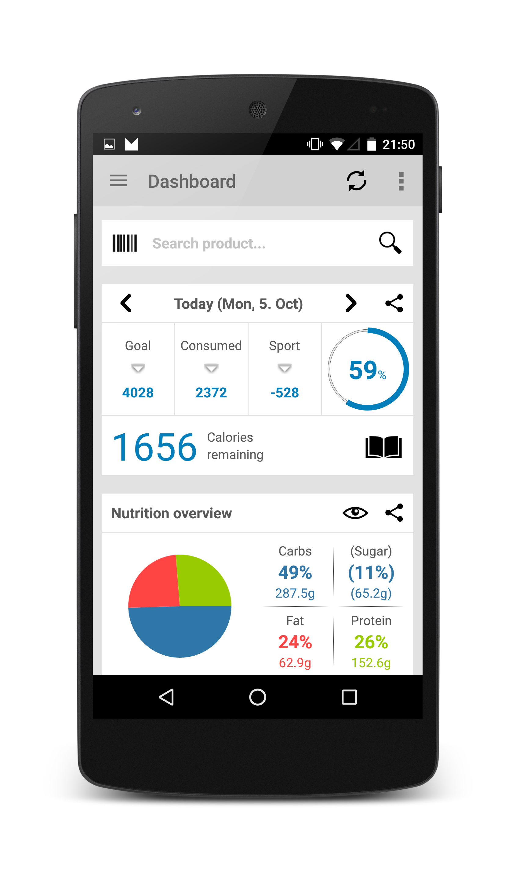 Android application Calorie Counter -FDDB Ext. Pro screenshort
