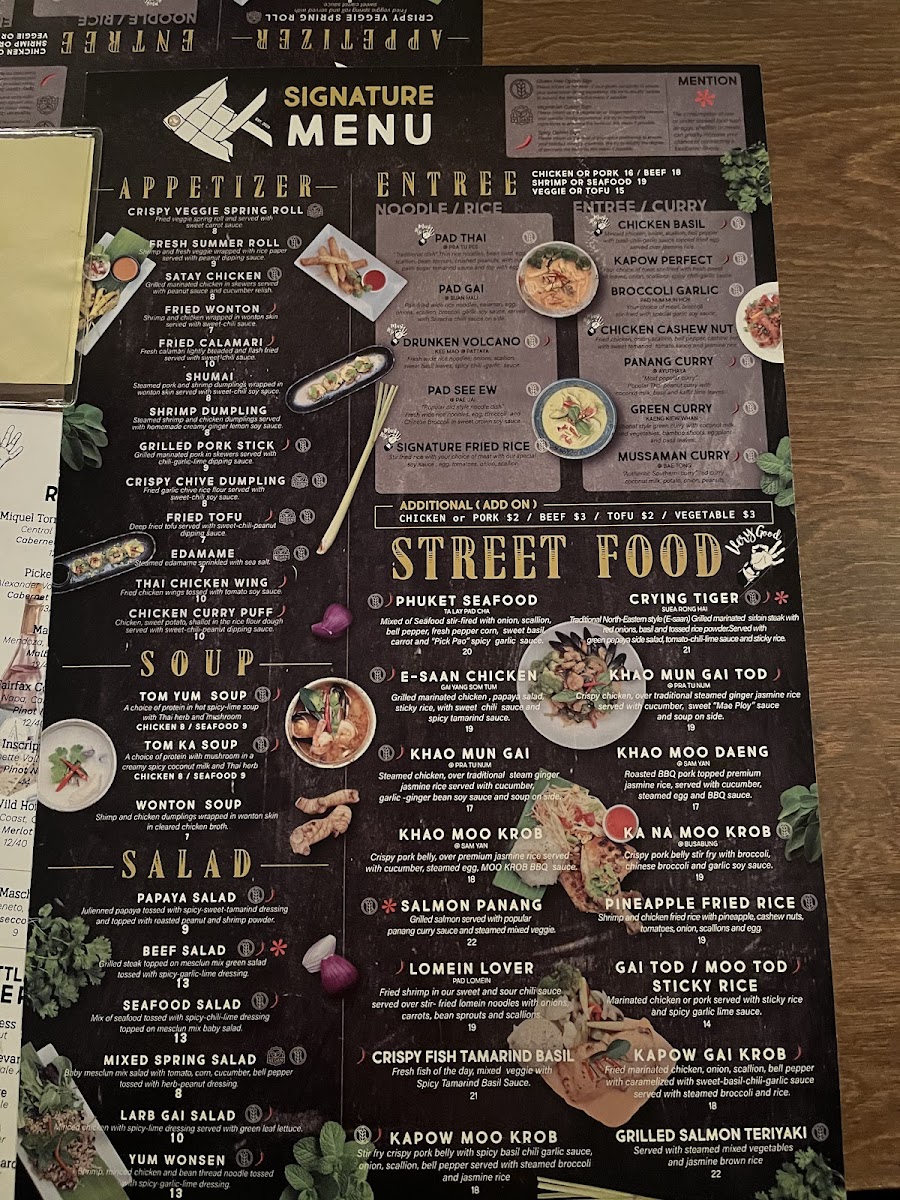 Menu (GF noted as wheat with cross symbol)