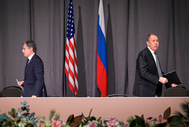 US secretary of state Antony Blinken leaves a meeting with Russian foreign minister Sergei Lavrov in Stockholm, Sweden, December 2 2021. Picture: JONATHAN NACKSTAND/REUTERS