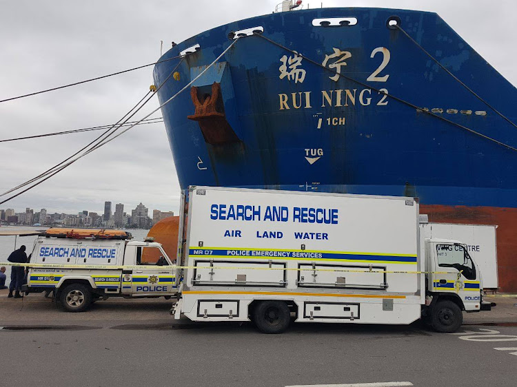 Police search and rescue divers at Durban harbour during the search for the missing commercial diver on Wednesday.