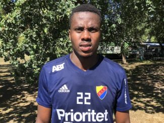 Mamelodi Sundowns striker Bonginkosi Ntuli pictured in the colours of Swedish side Djurdardens, where he is on trial hoping to win a contract, on August 7 2018.