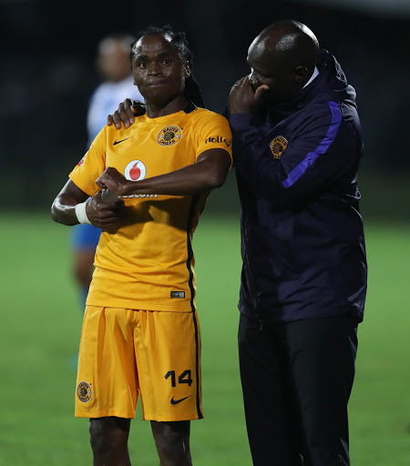 Siphiwe Tshabalala of Kaizer Chiefs with Steve Komphela (Head Coach) of Kaizer Chiefs during the Absa Premiership match between Maritzburg United and Kaizer Chiefs at Harry Gwala Stadium on February 11, 2017 in Durban, South Africa.
