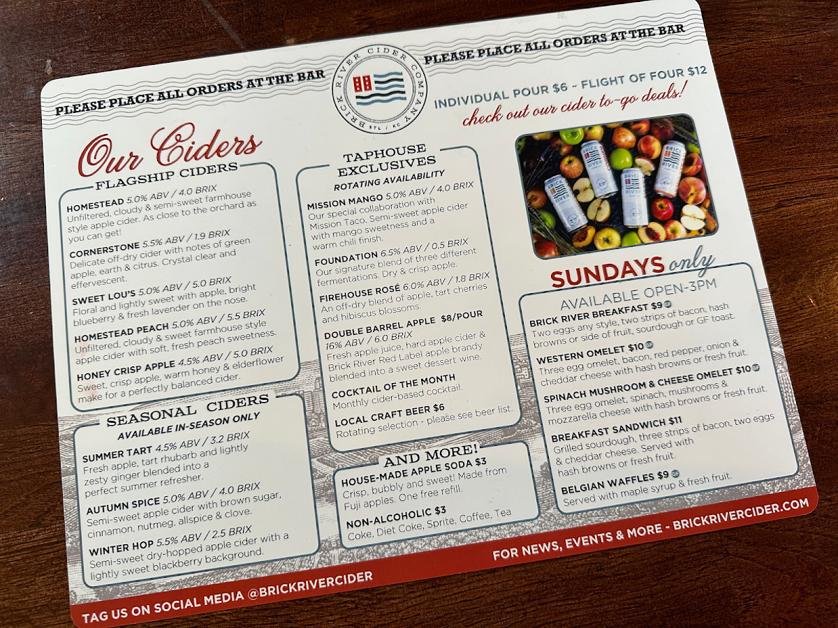 Brick River Cider gluten-free menu