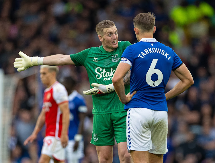 Everton goalkeeper Jordan Pickford and James Tarkowski