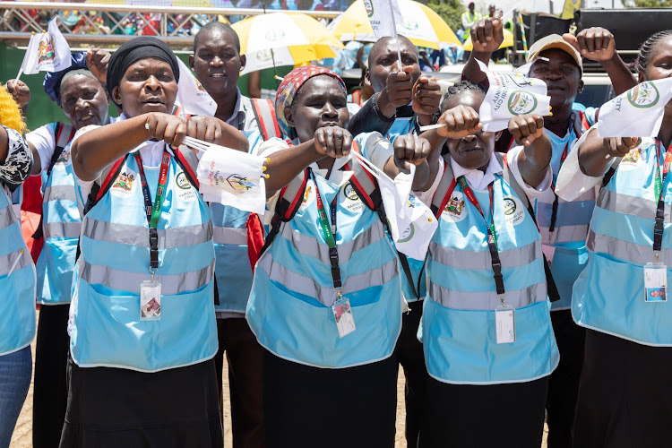 Kenyans during the unveiling of 100,000 Community Health Promoters kits to 47 County Governments at Uhuru Park, Nairobi County on September 25, 2023.