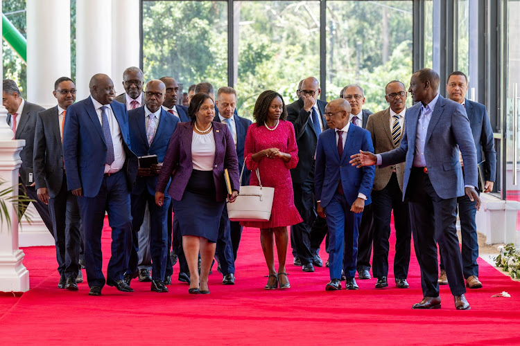 President William Ruto during a meeting with leaders of the Kenya Private Sector Alliance (KEPSA) and Kenya Association of Manufacturers (KAM) at State House, Nairobi on March 12/FILE