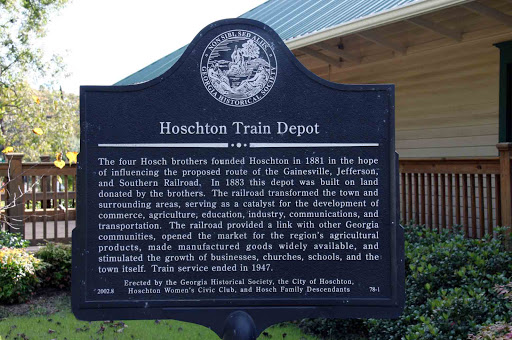 The four Hosch brothers founded Hoschton in 1881 in the hope of influencing the proposed route of the Gainesville, Jefferson and Southern Railroad. In 1883 this deport was built on land donated by...
