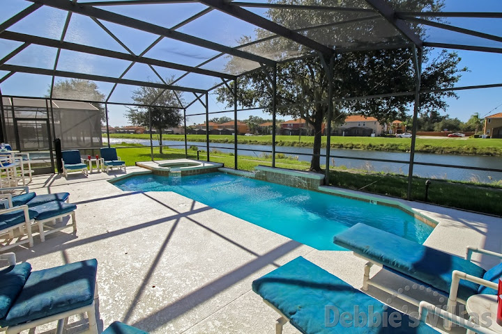 West-facing lake view from the private pool and spa on gated Kissimmee resort of Bella Vida