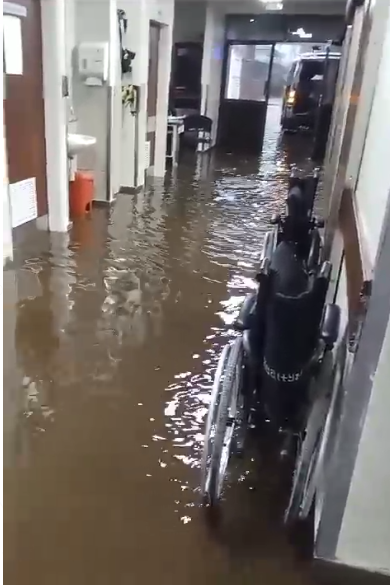 A screengrab of the flooded health facility.