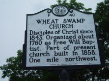 Disciples of Christ since 1843. Organized about 1760 as Free Will Baptist. Part of present church built in 1858. One mile northwest.Plaque via North Carolina Highway Historical Marker Program, and...