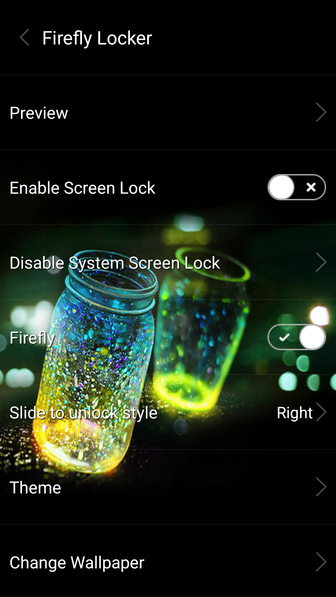 Android application Fireflies lockscreen screenshort