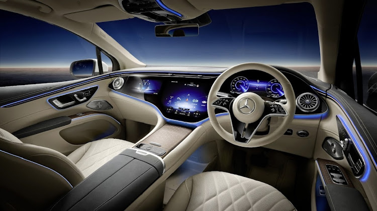 The MBUX Hyperscreen spans the width of the dashboard for a dazzling ambience.