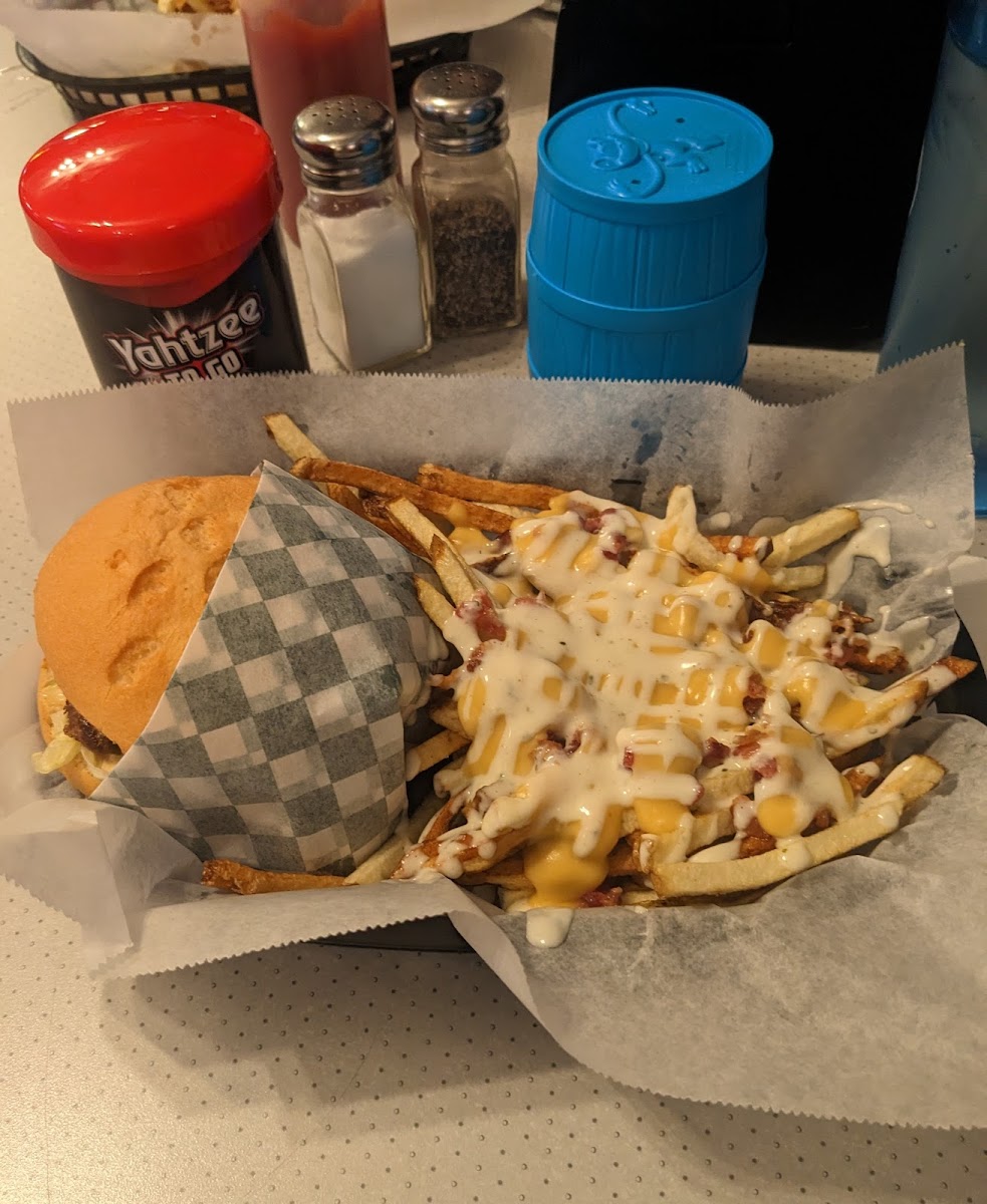 Cheeseburger and loaded fries -- YUM!
