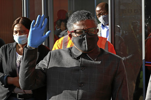 Mbalula at a bus depot in Meadowlands West, Soweto. The minister said his department was working towards introducing sanitising booths at most taxi ranks.