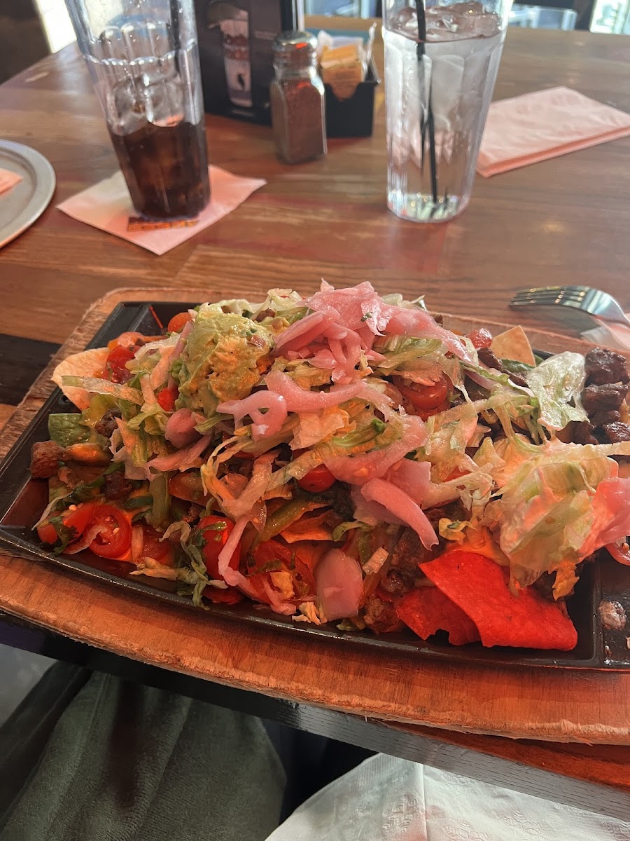 Fajita nachos made with fillet mignon.