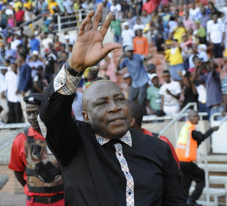 Former Bafana Bafana head coach Shakes Mashaba celebrates with fans after the 2018 FIFA World Cup Qualifier match between South Africa and Senegal at Peter Mokaba Stadium on November 12, 2016 in Polokwane.