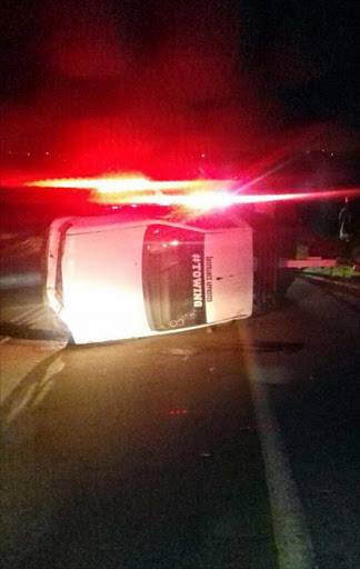 FATAL: A motorist died and a passenger was injured after a tow truck overturned on the R61 next to Mthatha’s affluent Fortgale suburb at 2am yesterday Picture: SUPPLIED