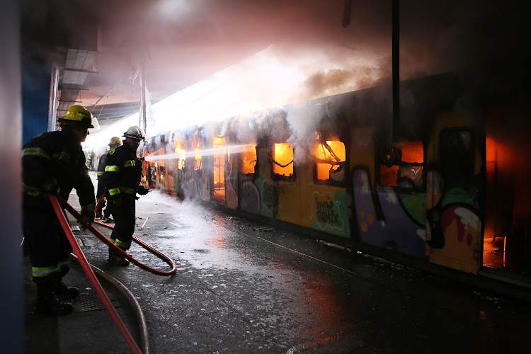 Two trains went up in flames at Cape Town station on July 21 2018. A fire in one train spread to the train alongside it.