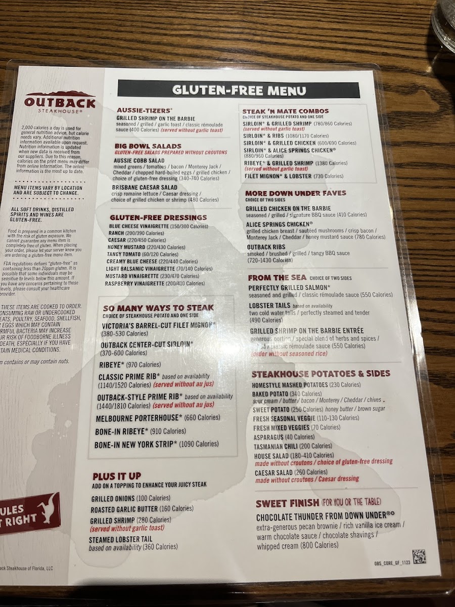 Outback Steakhouse gluten-free menu