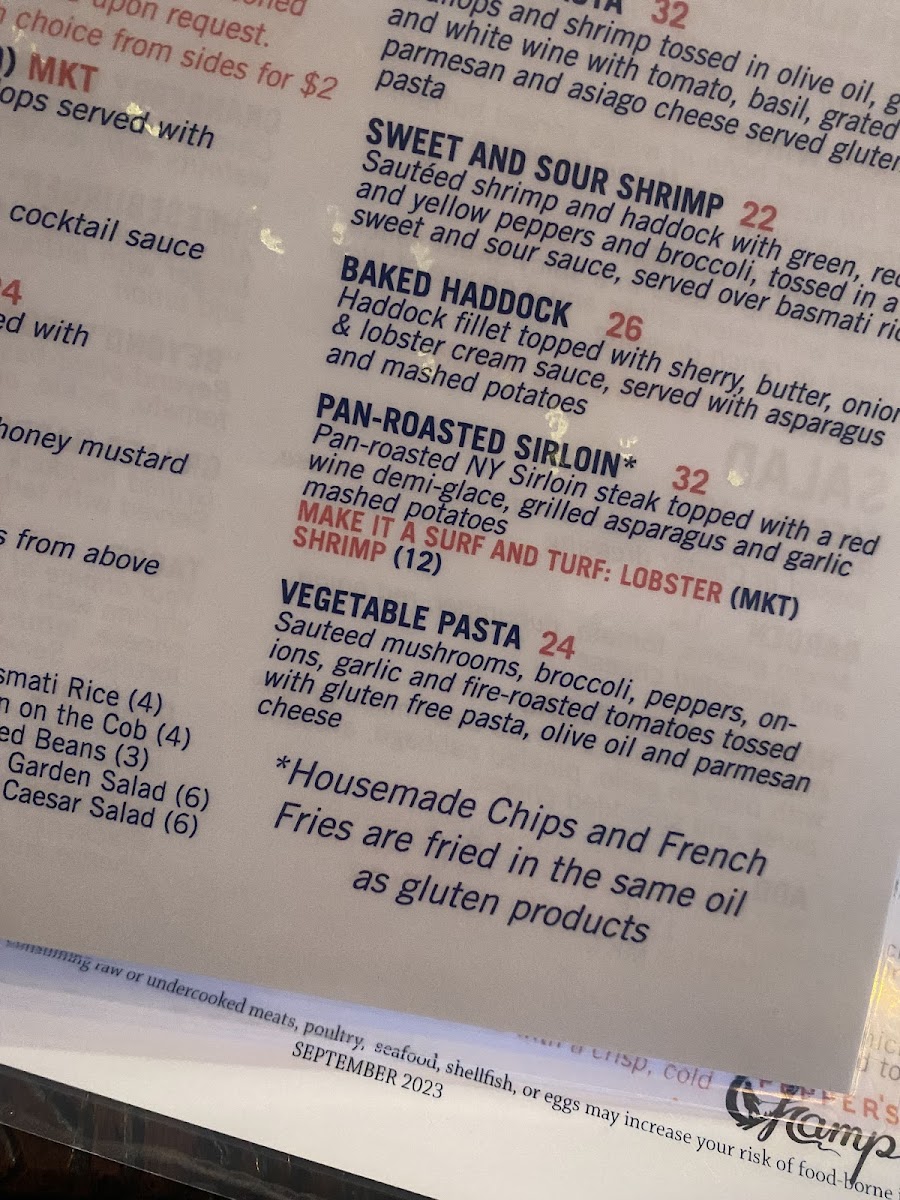 Pepper's Seafood Co gluten-free menu