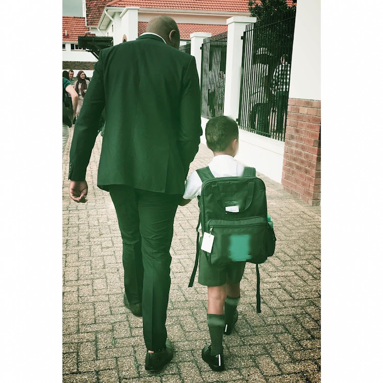 Mmusi Maimane and his son Daniel on Wednesday January 9 2018 as they arrive for Daniel's first day of school.