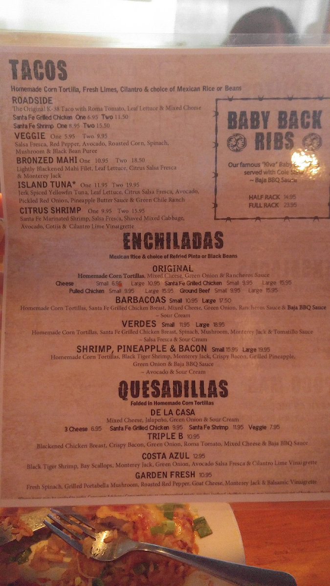 K38 Baja Grill gluten-free menu