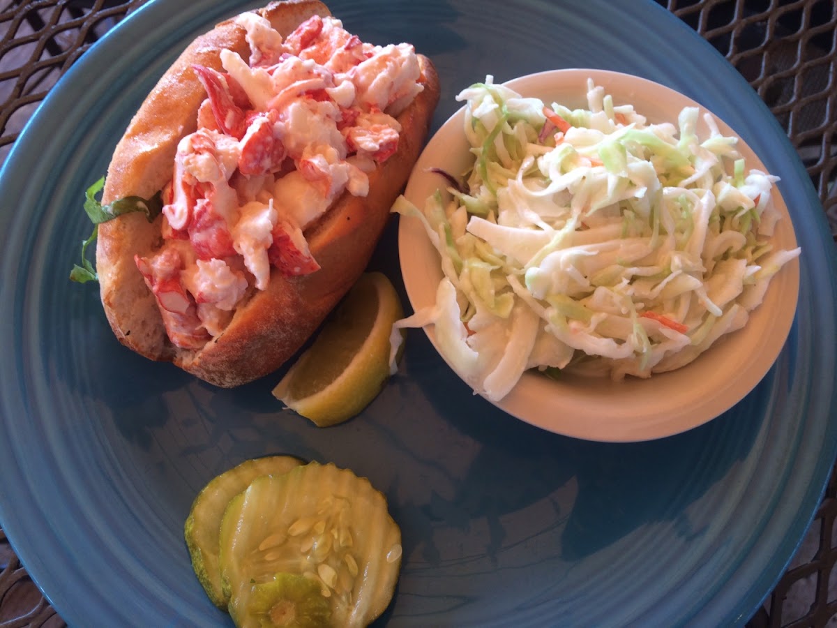 Lobster roll and coleslaw