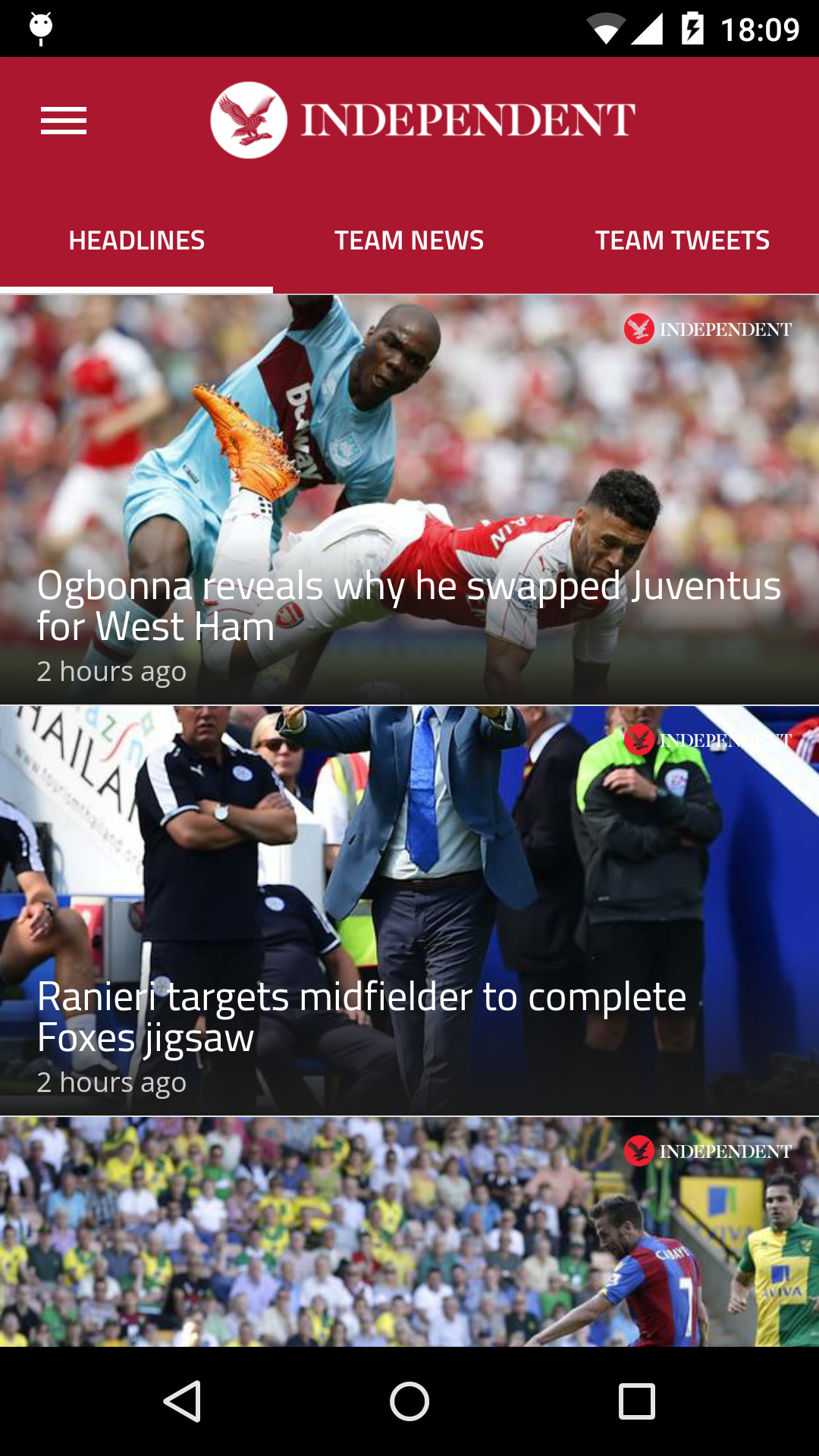 Android application Independent Football Live screenshort