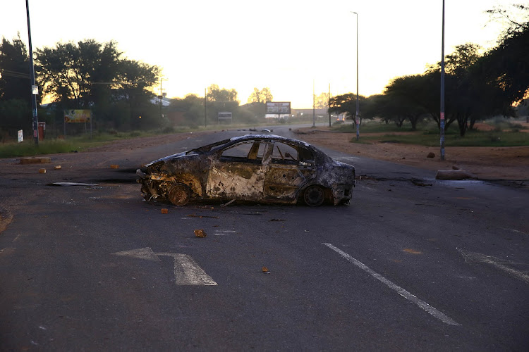 The streets of Mahikeng are littered with marks of the protest.