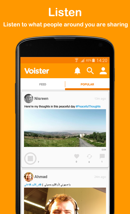 Android application VoisterApp - Share your voice screenshort