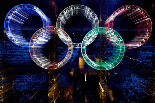 The Olympic rings are shown during the closing ceremony of the Turin 2006 Winter Olympic Games on February 26, 2006 at the Olympic Stadium in Turin, Italy