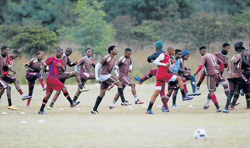 EC Bees players, seen warming up ahead of their ABC Motsepe League game against Future Tigers earlier this year.