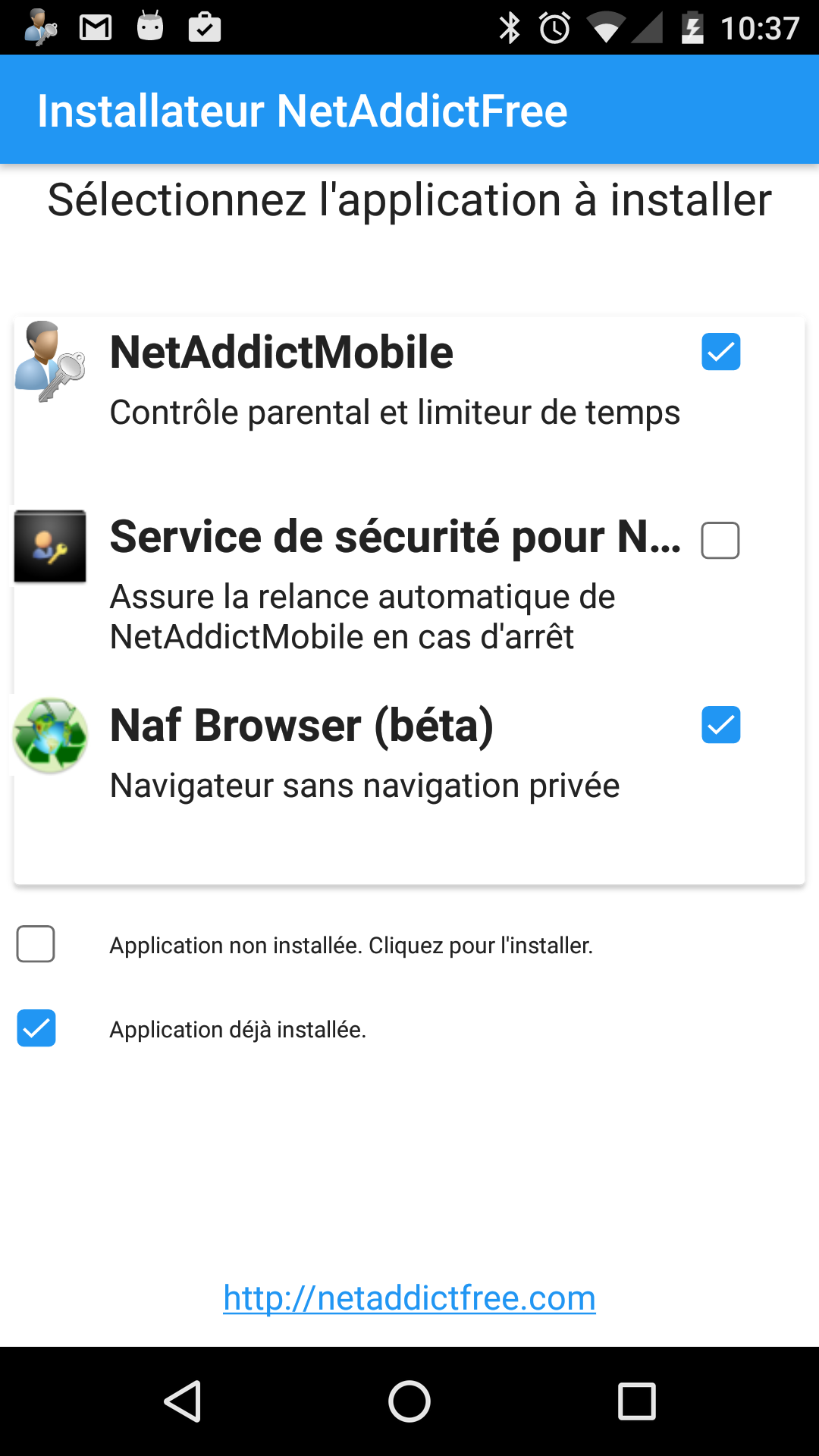 Android application Parental Control NetAddictfree screenshort