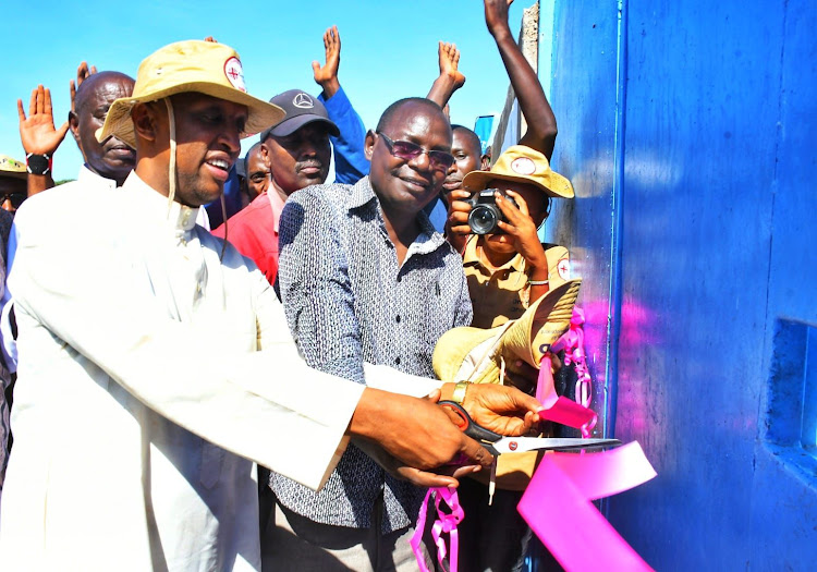 Isiolo Governor Abdi Hassan and his deputy, James Lowasa during the launch of water projects in Ngaremara ward , Isiolo marking World Water Day on March 22, 2024