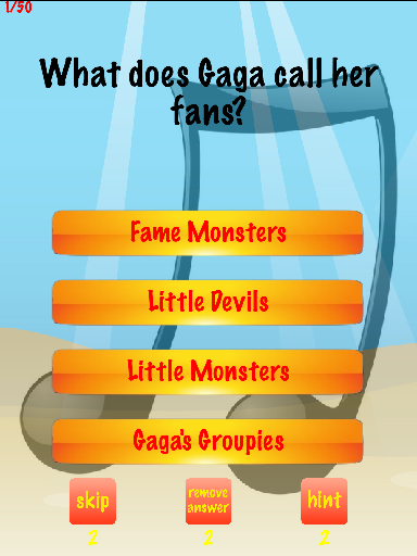 Android application Lady Gaga Trivia screenshort